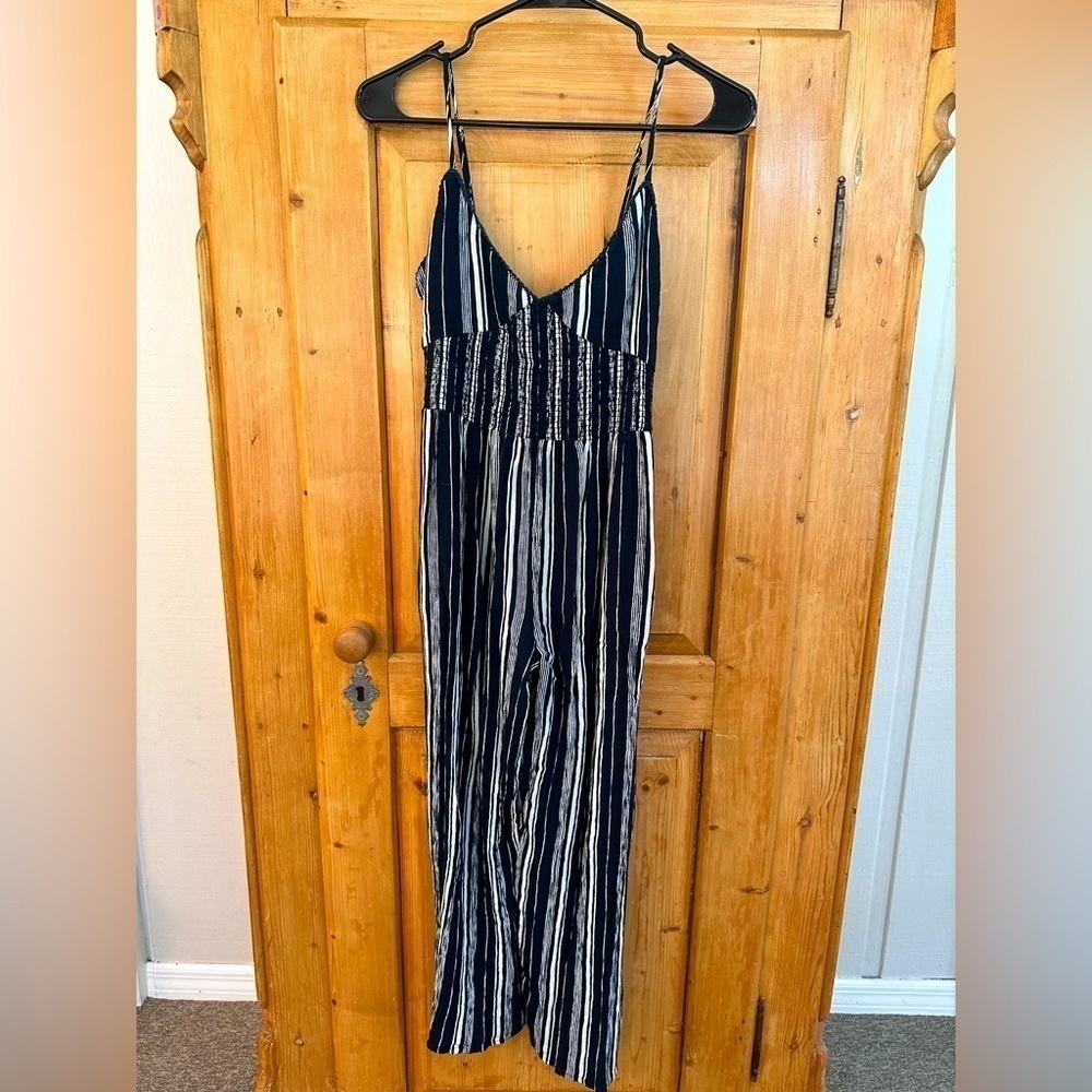 Patrons of Peace Rouched Waist XS Dark Blue & White Striped Pantsuit Y2K